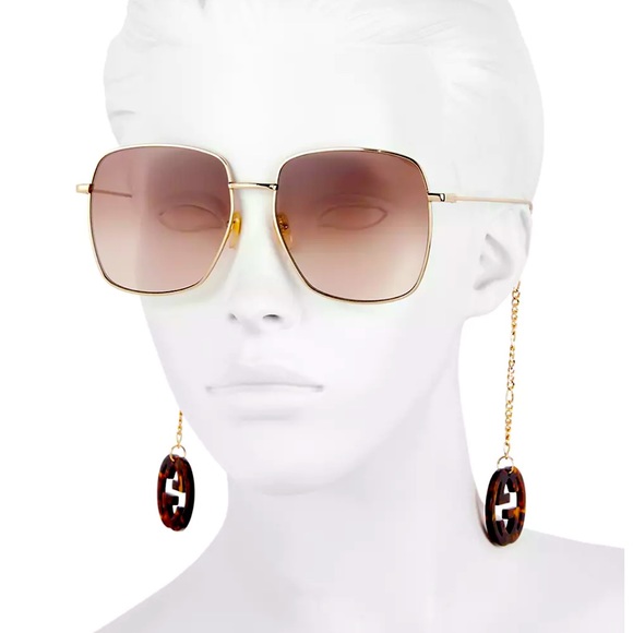 Gucci Chain Logo sunglasses tortoise GG removable dangling acetate charms - Picture 3 of 5